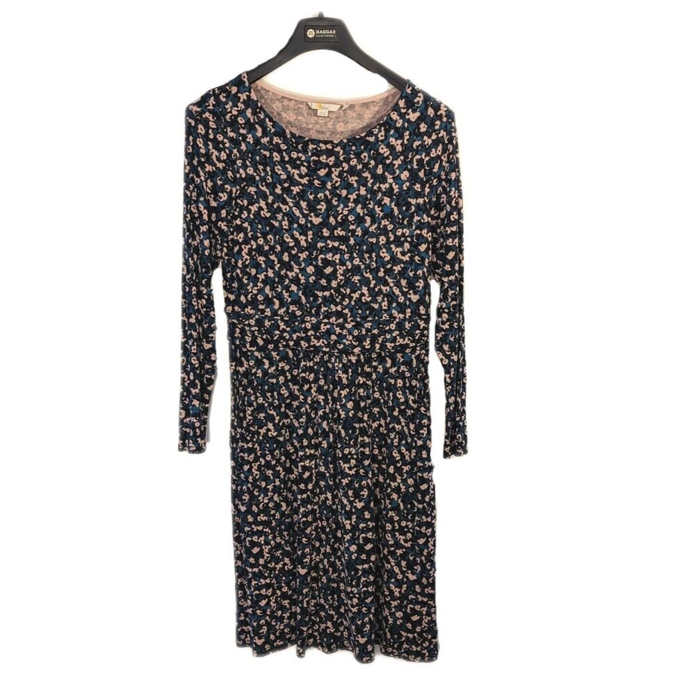 Boden Day Dress Womens Size 10 Black Floral Long Sleeve Jersey Cottagecore Maxi
